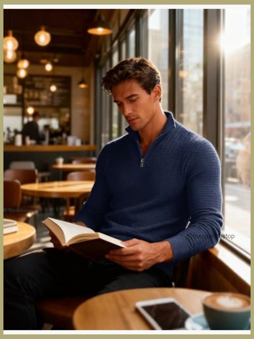 Men's 1/4 Zip Waffle Knit Pullover Sweater - Soft Long Sleeve Mock Neck - Picture 2 of 7